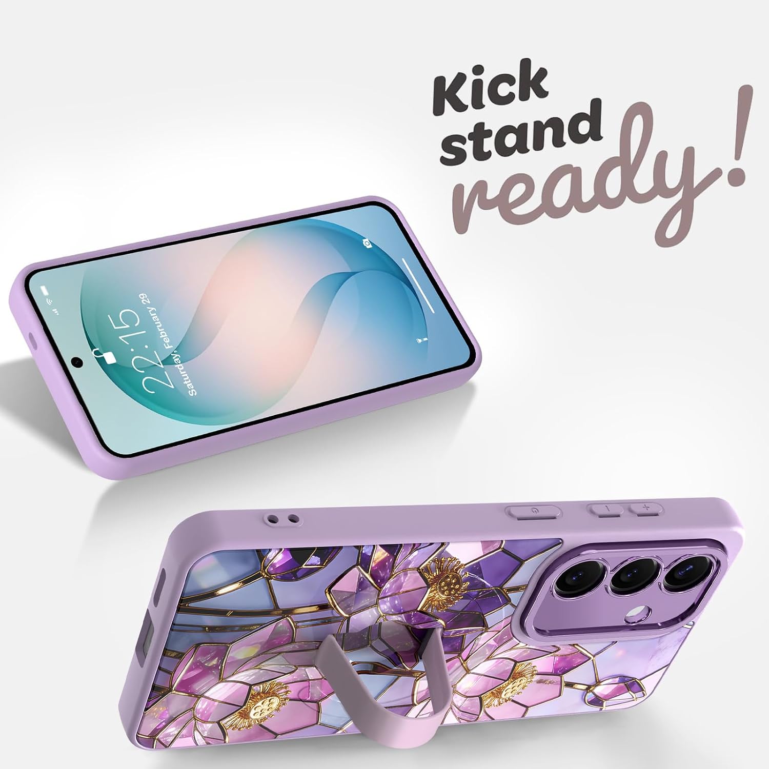 Magnetic for Samsung Galaxy S26 Case with Finger Strap Stand, Compatible with Magsafe, Cute Lotus Flower Floral Phone Case for Women Men Slim Shockproof Cover for S26, Purple Lotus