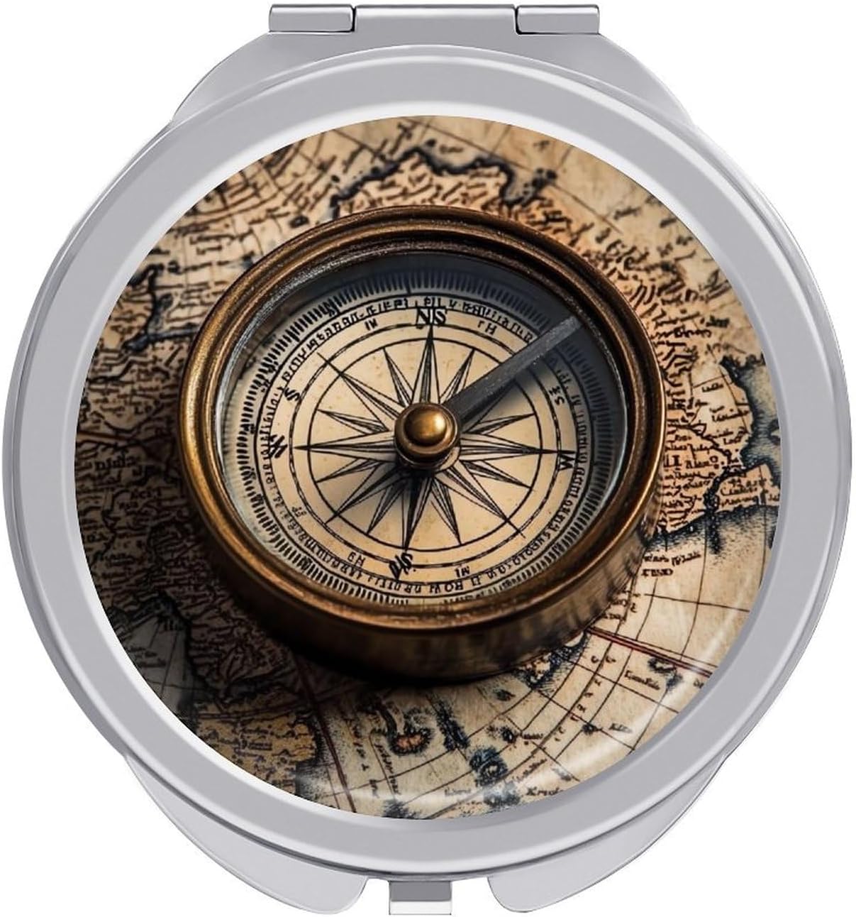 Nautical World Map Ocean Map Compact Makeup Mirror Mini Foldable Cosmetic Mirror Portable Travel Mirror for Purse Pocket
