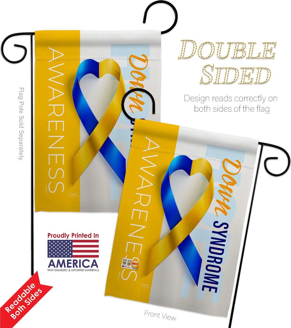 Down Syndrome Awareness Garden Flag Set Wall Hanger Support Inspirational Survivor Ribbon Prevention Cancer Autism Breast BLM Small Gift Yard House Banner Double-Sided Made In USA 13 X 18.5
