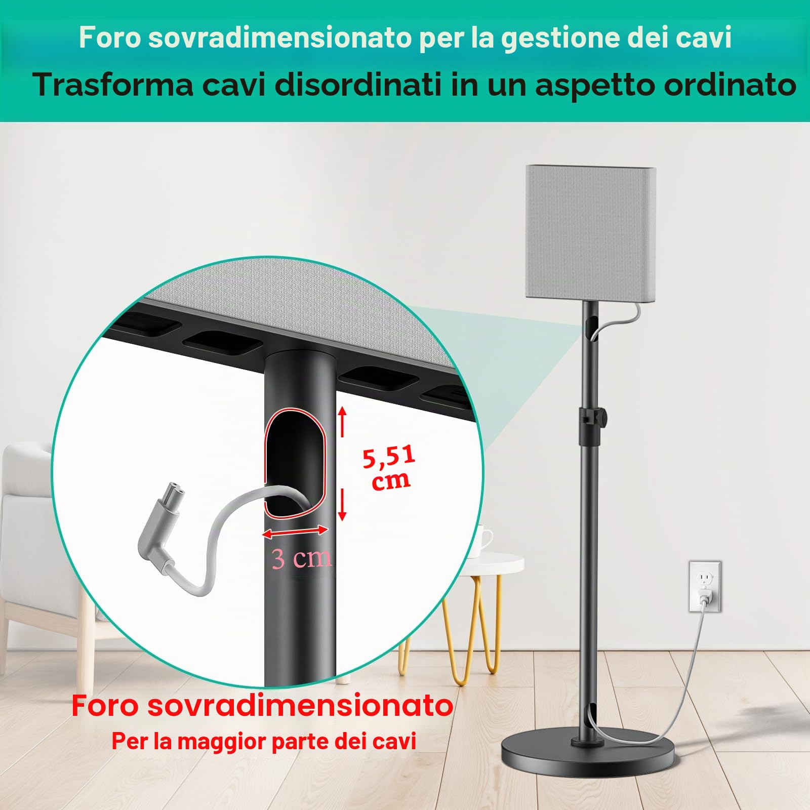 Coppia di supporti per altoparlanti Sony Bravia Theatre Quad HT-A9M2 - Supporto audio surround regolabile in altezza per Sony HT-A9M2 con gestione cavi (solo supporto)