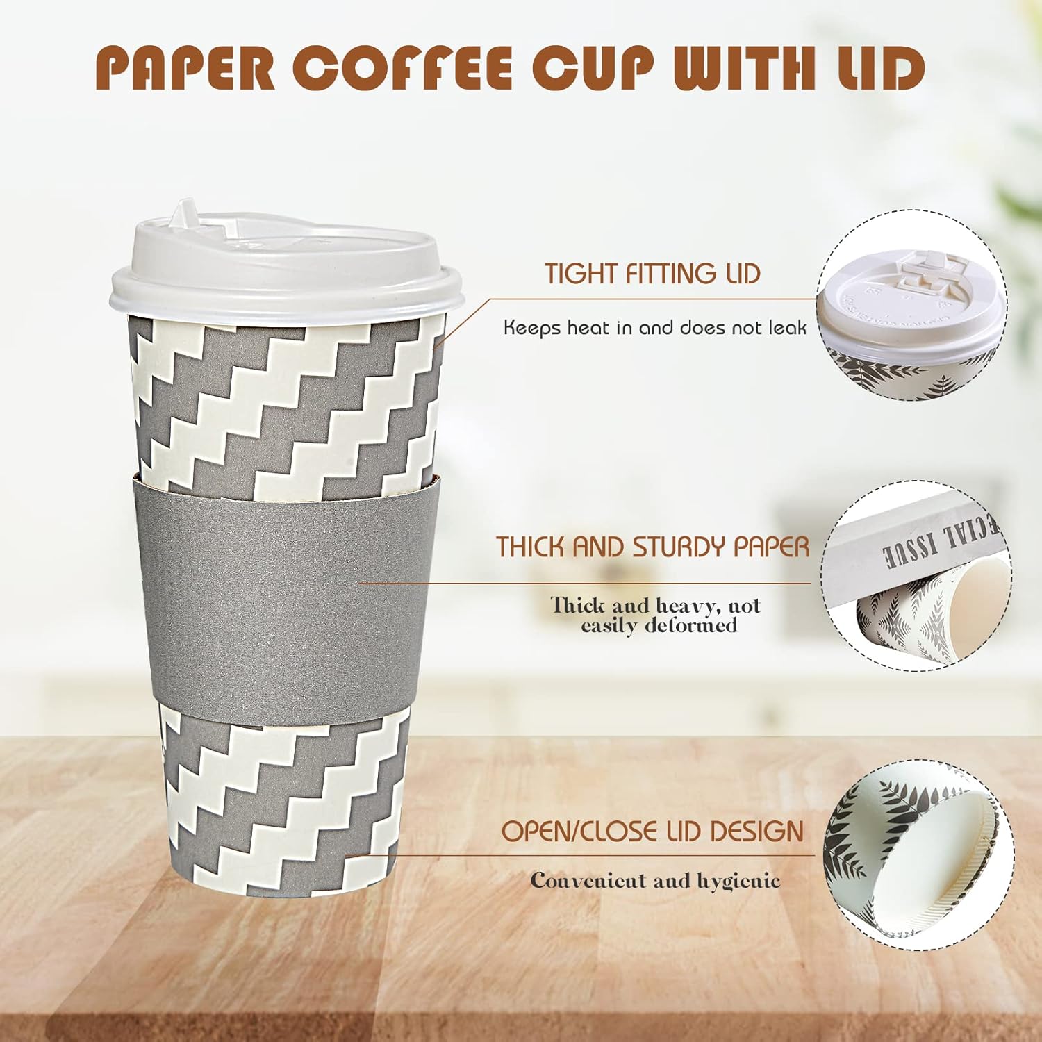 LITOPAK 100 Pack 20 oz Paper Coffee Cups with Lid, Sleeve, and Straws, Four Designs of Disposable Hot Coffee Cups for Home, Stores, and Cafes - Image 4