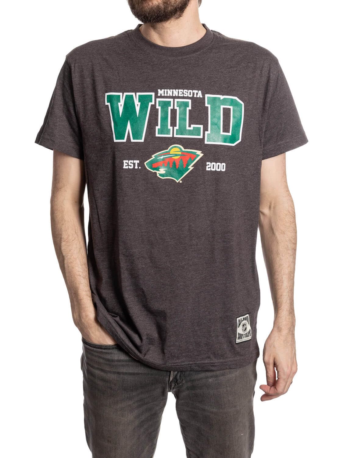 Calhoun NHL Men’s Heather Vintage Style T-Shirt — Screen Printed Logo Tee, Cotton Poly Blend, Minnesota Wild, Large
