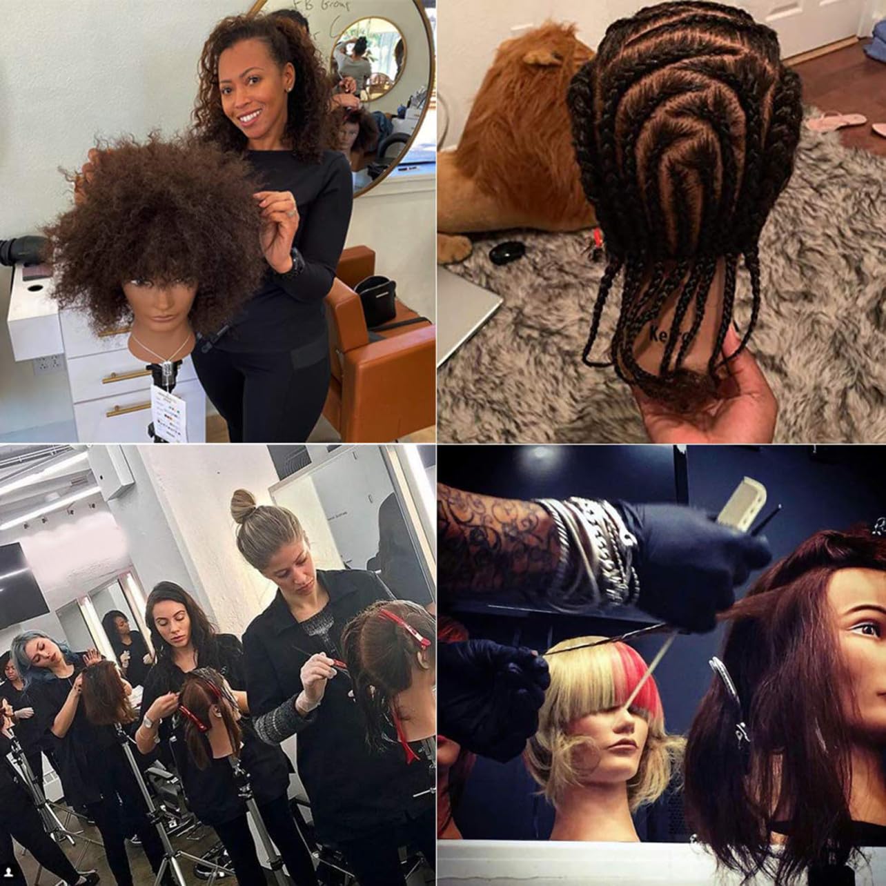 Friseur Übungskopf Afro Schwarz mit Fest Implantiertem Haar