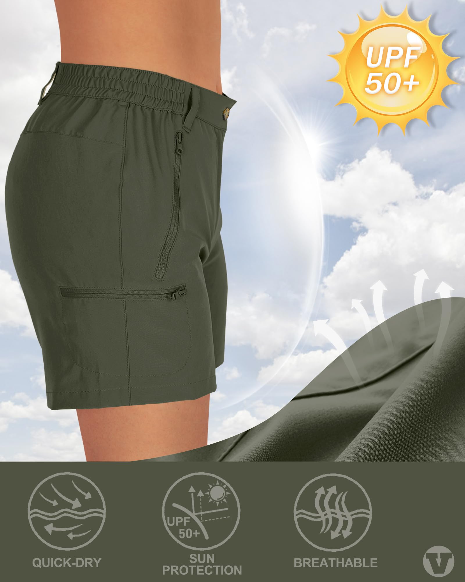 Outdoor Ventures Short court pour femme UPF50+ - Protection UV - Short de randonnée - Léger - Stretch - Séchage rapide
