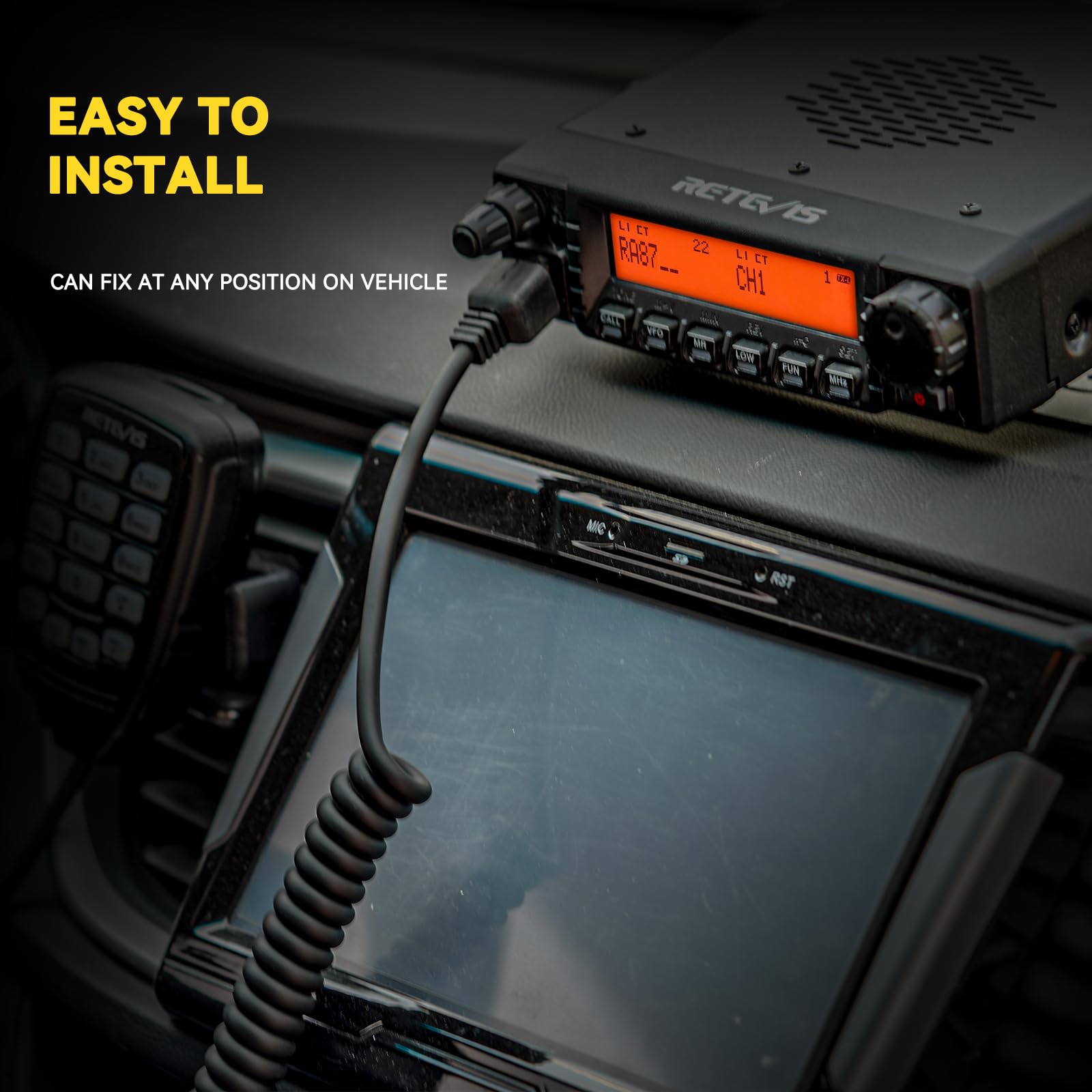 Retevis RA87 GMRS Radio móvil, repetidor GMRS móvil de 40 W, transceptor GMRS de 8 canales repetidores, estación base móvil GMRS de dos vías para camión comercial (negro 1 ps)