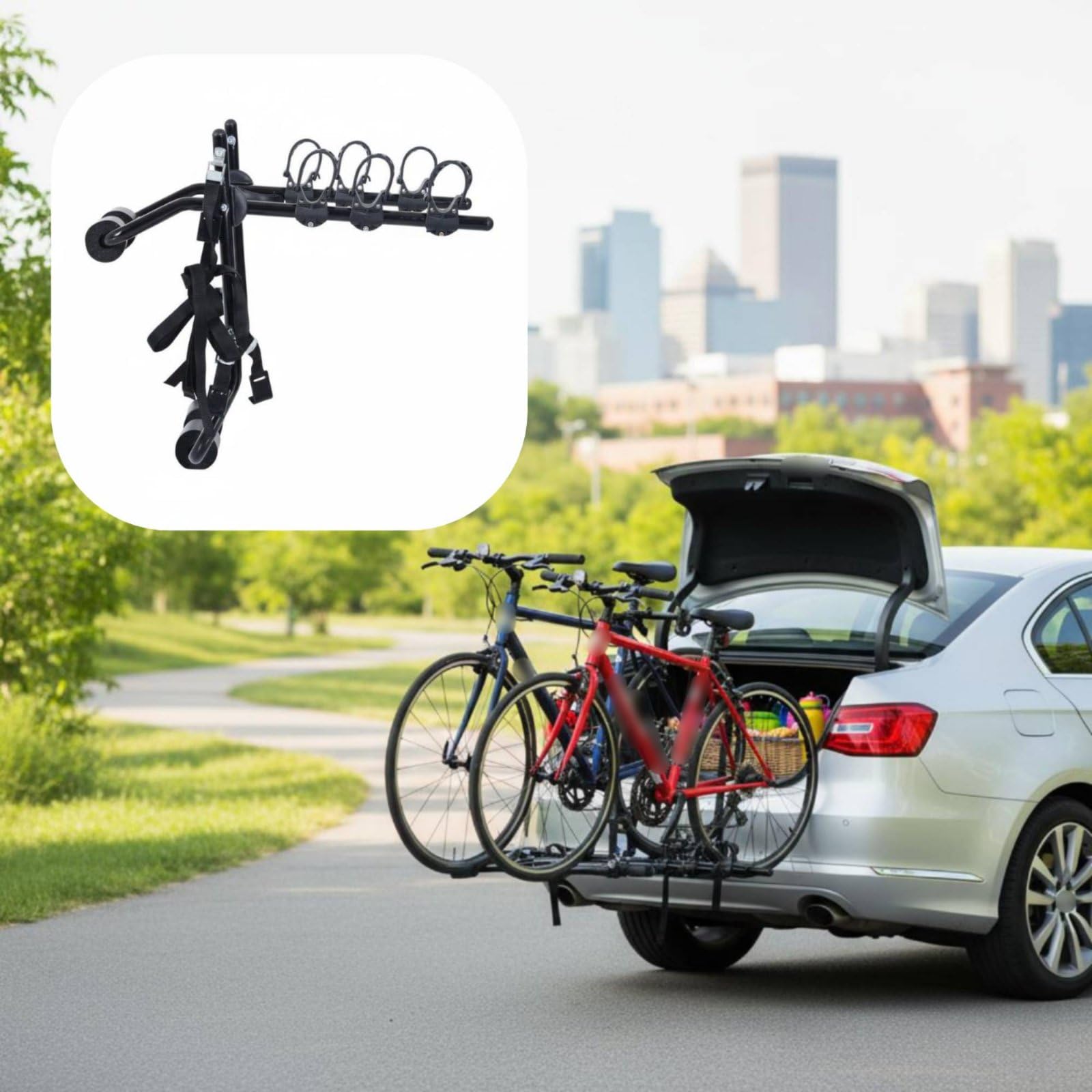 Fahrradträger Heckträger Fahrradhalterung Auto Fahrradständer mit Rutschfesten Klemmen Und Verstärkter Konstruktion aus Eisen Schwamm für Urlaub Fahrgemeinschaften Parkrunde