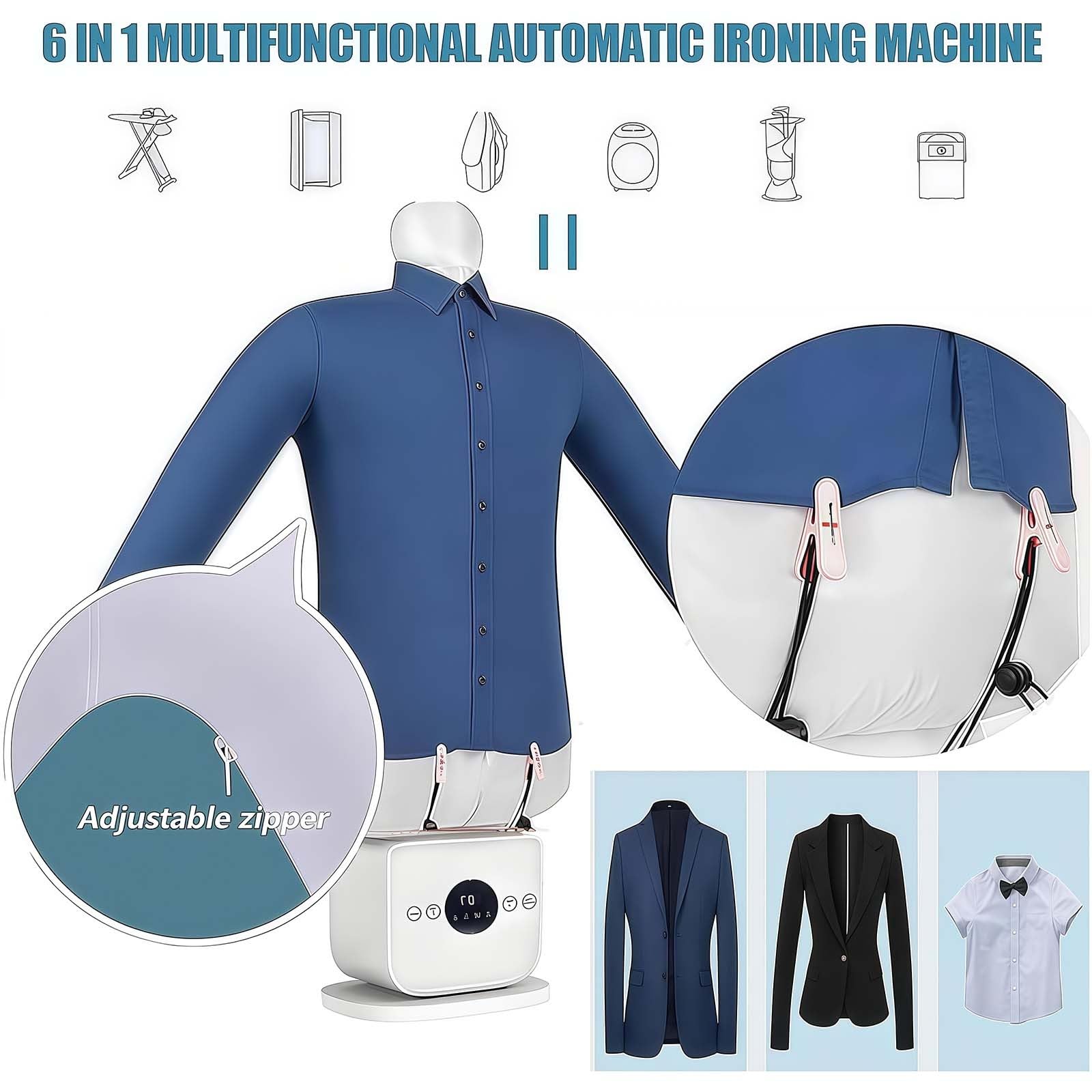Aufblasbare Hemdbügelmaschine, schnelles automatisches Bügeln, 8 Minuten trocken für Hemden und Hosen, geeignet für jeden Stofftyp, inklusive Trockenhaube