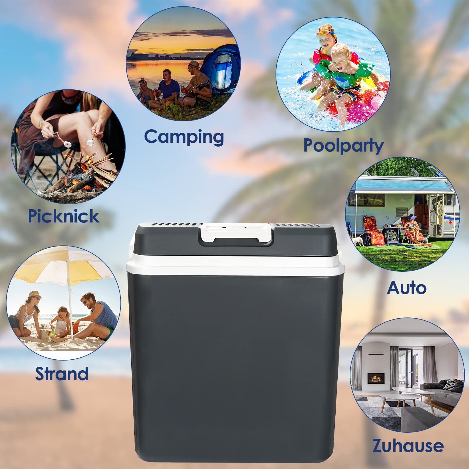Frigorifero per auto, 24 l, mini frigo da campeggio, termoelettrico, 12 V, 230 V, caldo e freddo, con modalità ECO, portatile, per auto, barca e camion, con cavo, A++