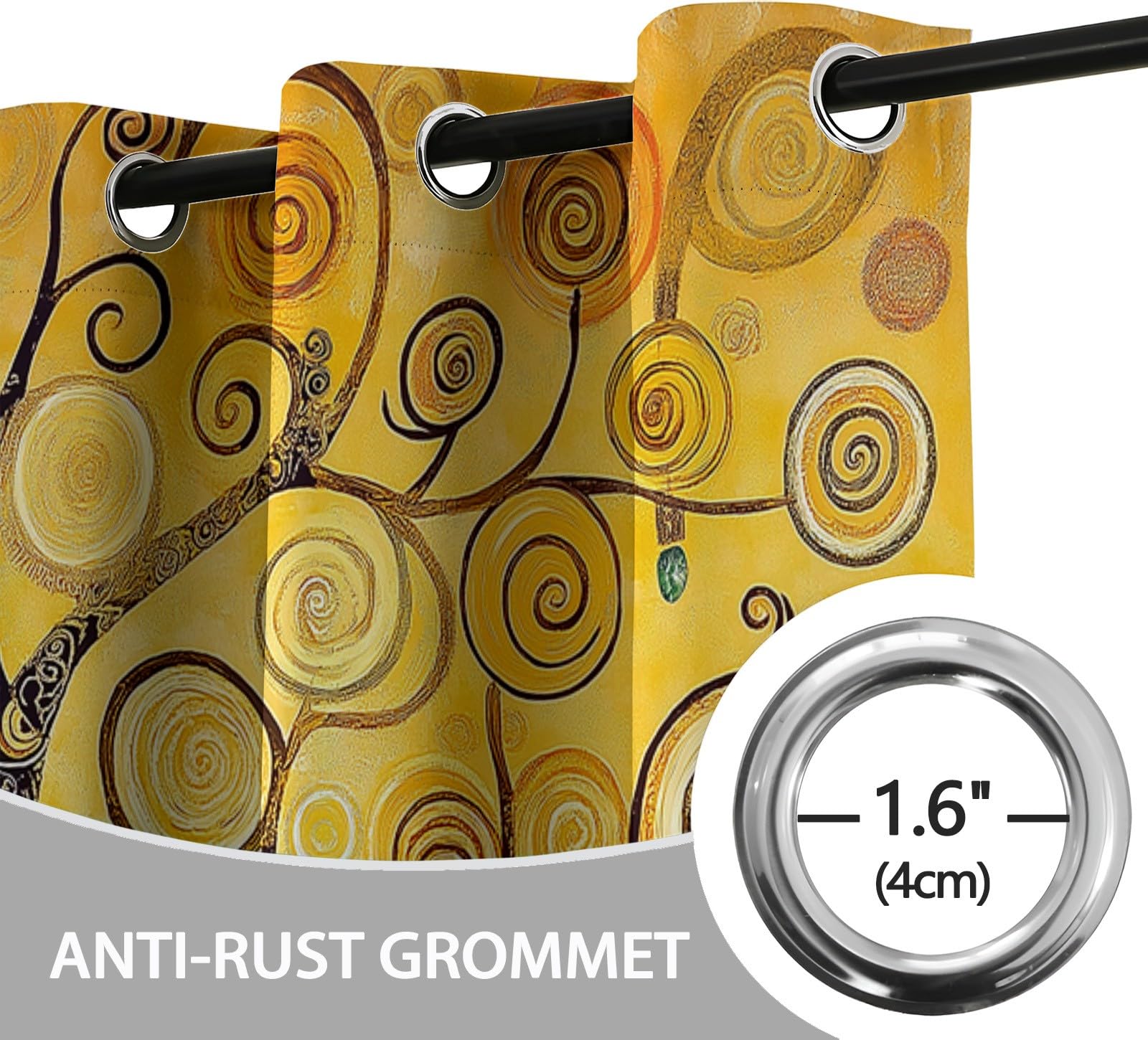 Vorhang Klimt Lebensbaum Der Linien Drucken Gelb mit Ösen Verdunklungsvorhänge Gardinen Thermo Vorhänge Blackout Curtain Kinder Wohnzimmer Schlafzimmer H230 x B117 cm (2er Pack)