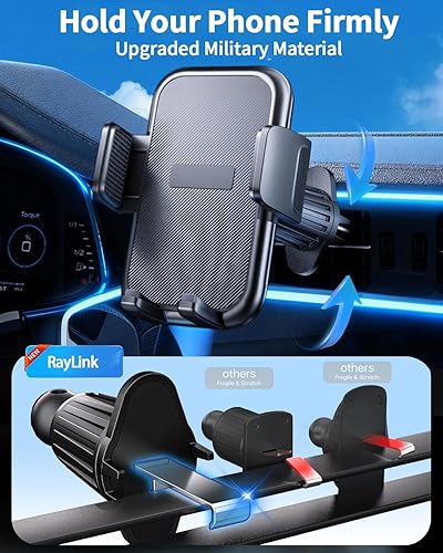 Miniatura 7 de RayLink Soporte para teléfono de automóvil 2026 de grado militar Soporte de teléfono para automóvil succión y clip más fuertes mejorados Soporte