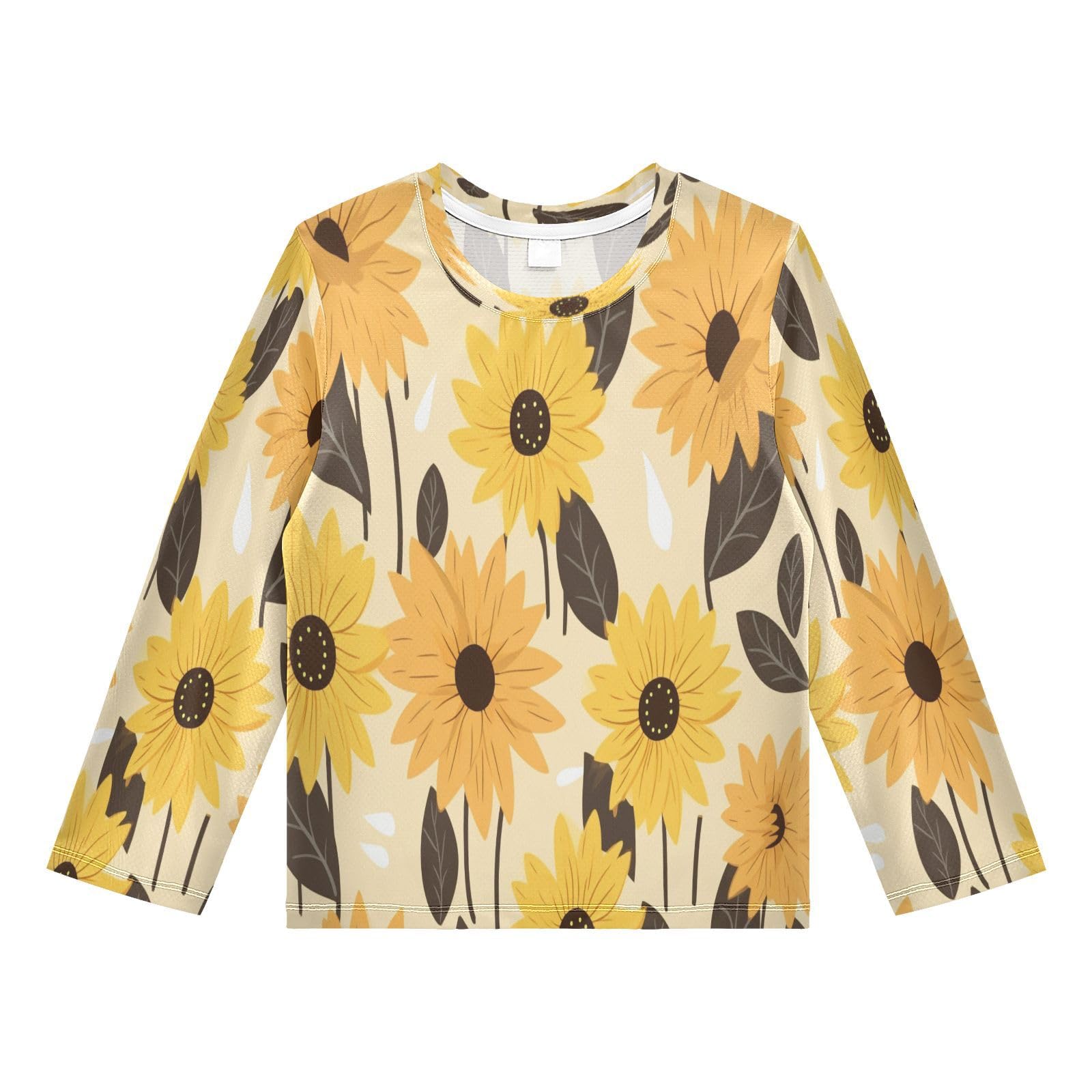 Boys Rash Guard Swim Shirt Long Sleeve UPF+ 50 Sun Shirts Quick Dry Shirt Sunflower Brown Leaves for Toddler Kids