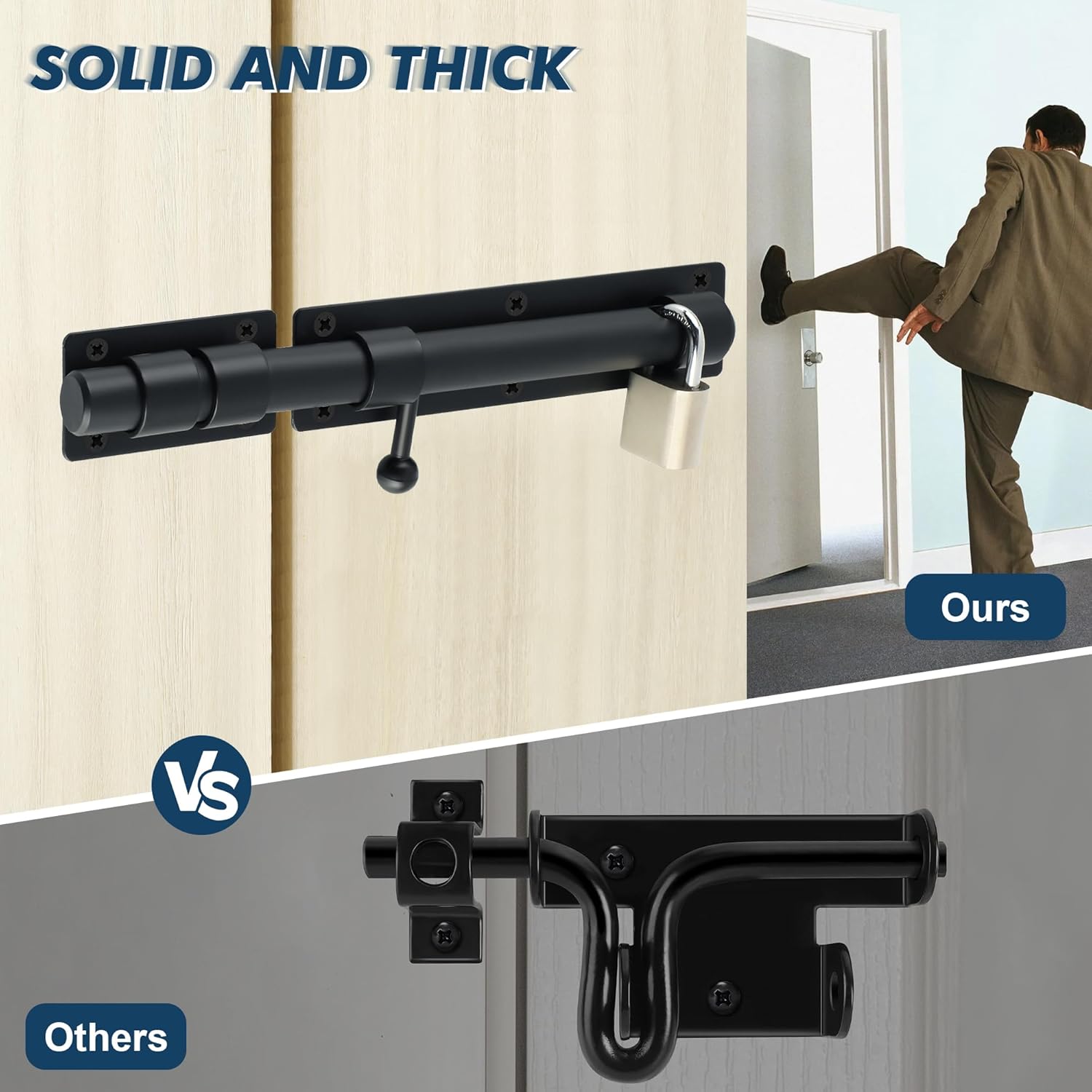 Alise 10 inch Heavy Duty Slide Bolt Latch, SUS304 Stainless Steel Barrel Bolt Lock, Safety Door Lock for Wooden Fence/Barn Door/Outdoor Fence/Shed Door Matte Black MS9200-B