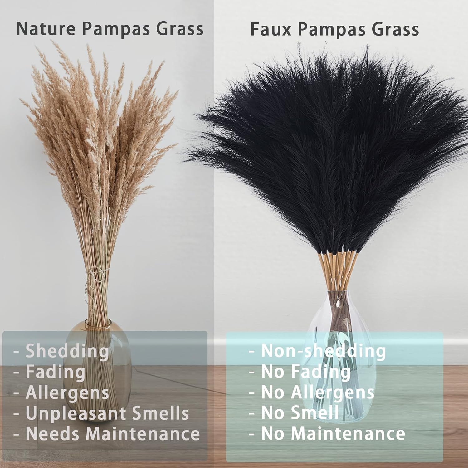 38" Faux Pampas Grass Decor - Artificial Pampas Grass - Black & Red - 30 Count - Indoor & Gifting
