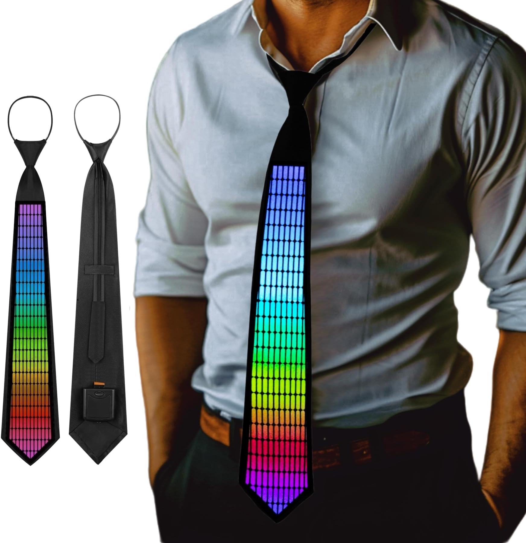 XGOOD Sound Control Light Up Tie With Follow Music Flash Novelty Shining Ties For Men,Women DJ,Parties,Bars and Mardi Gras