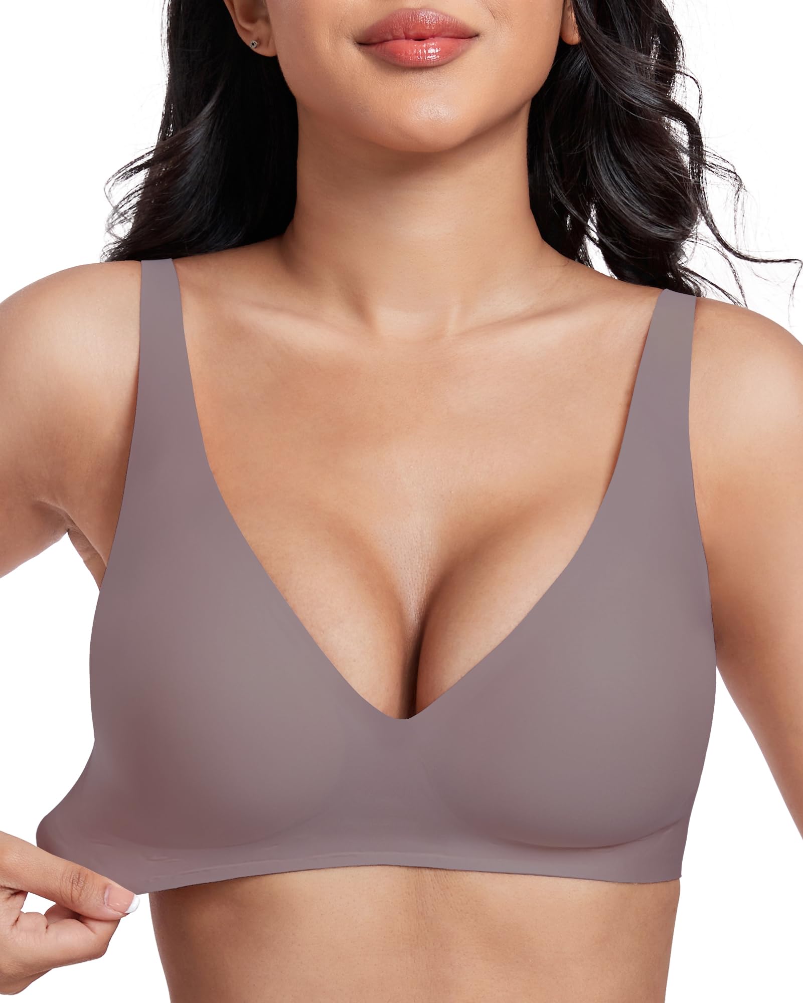 Vinfact Tiefer V BH Damen Ohne Bügel Nahtloser Bequemer Push up BH für Große Brüste Starker Halt T Shirt Schlaf BH