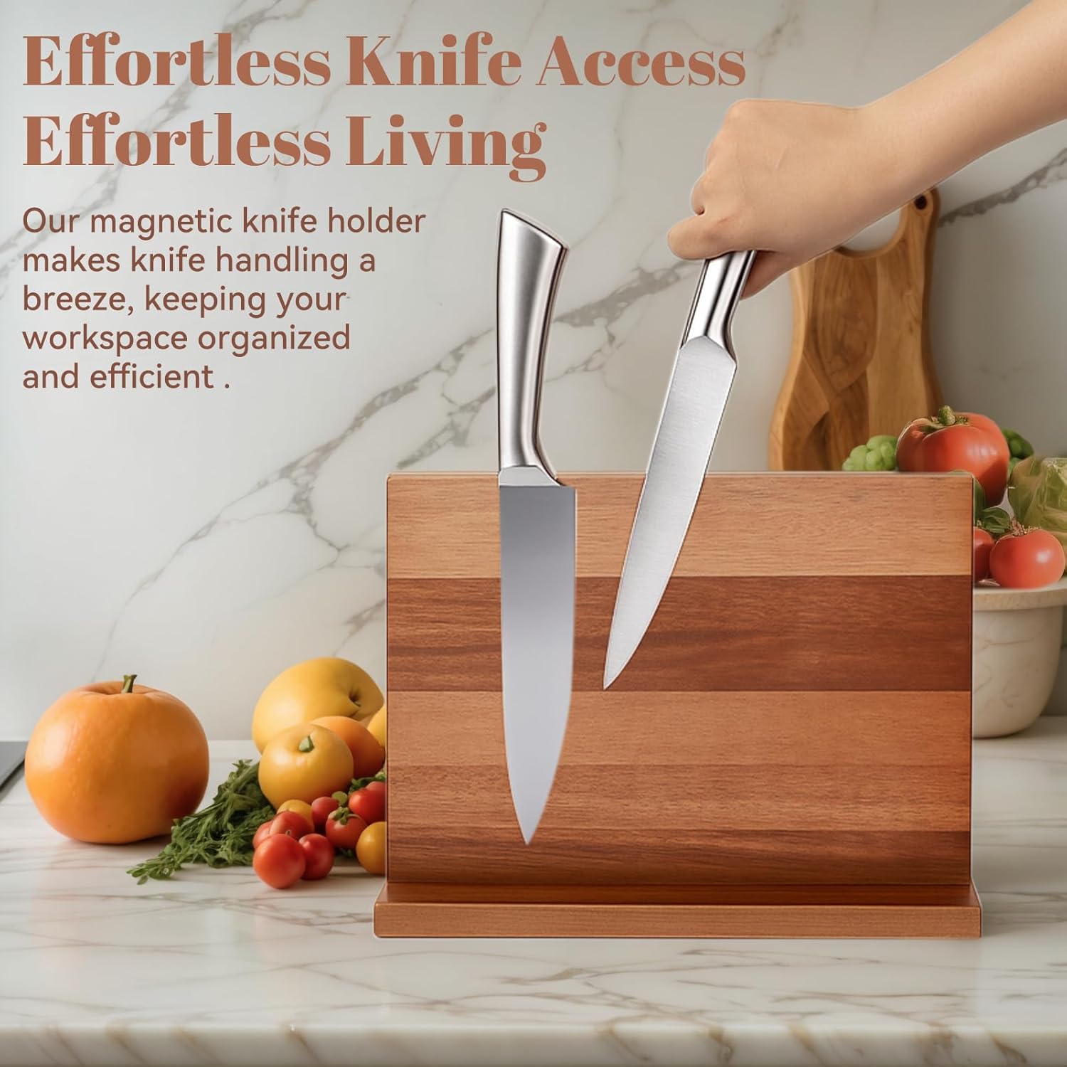 Qoosea Magnetic Knife Block without Knife: Knife Holder with Double-Sided Strong Magnetic, Acacia Wood Material, Universal Holder for Kitchen Cooking Outdoor Picnic Cutlery Storage 12 x 8.5 Inches