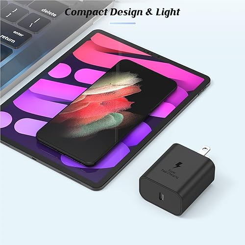 Miniatura 6 de Paquete de 2 cargadores súper rápidos de 45 W tipo C, enchufe USB C de carga de pared y cable de cargador de teléfono Android de 6 pies para Samsung
