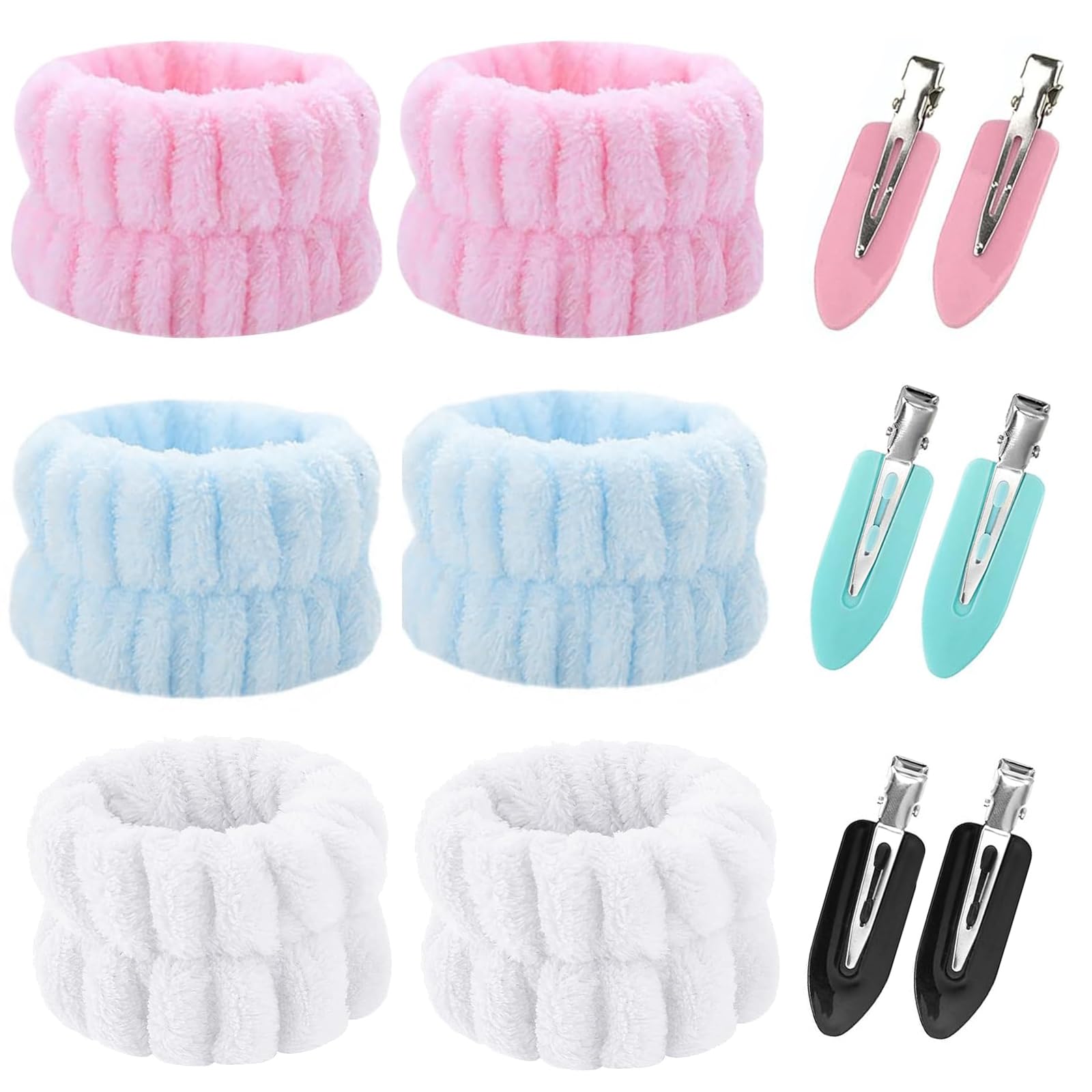 Set 7 Pezzi Per Lavaggio Viso - Polsini Assorbenti E Clip Anatroccolo, Rosa - Foto 7