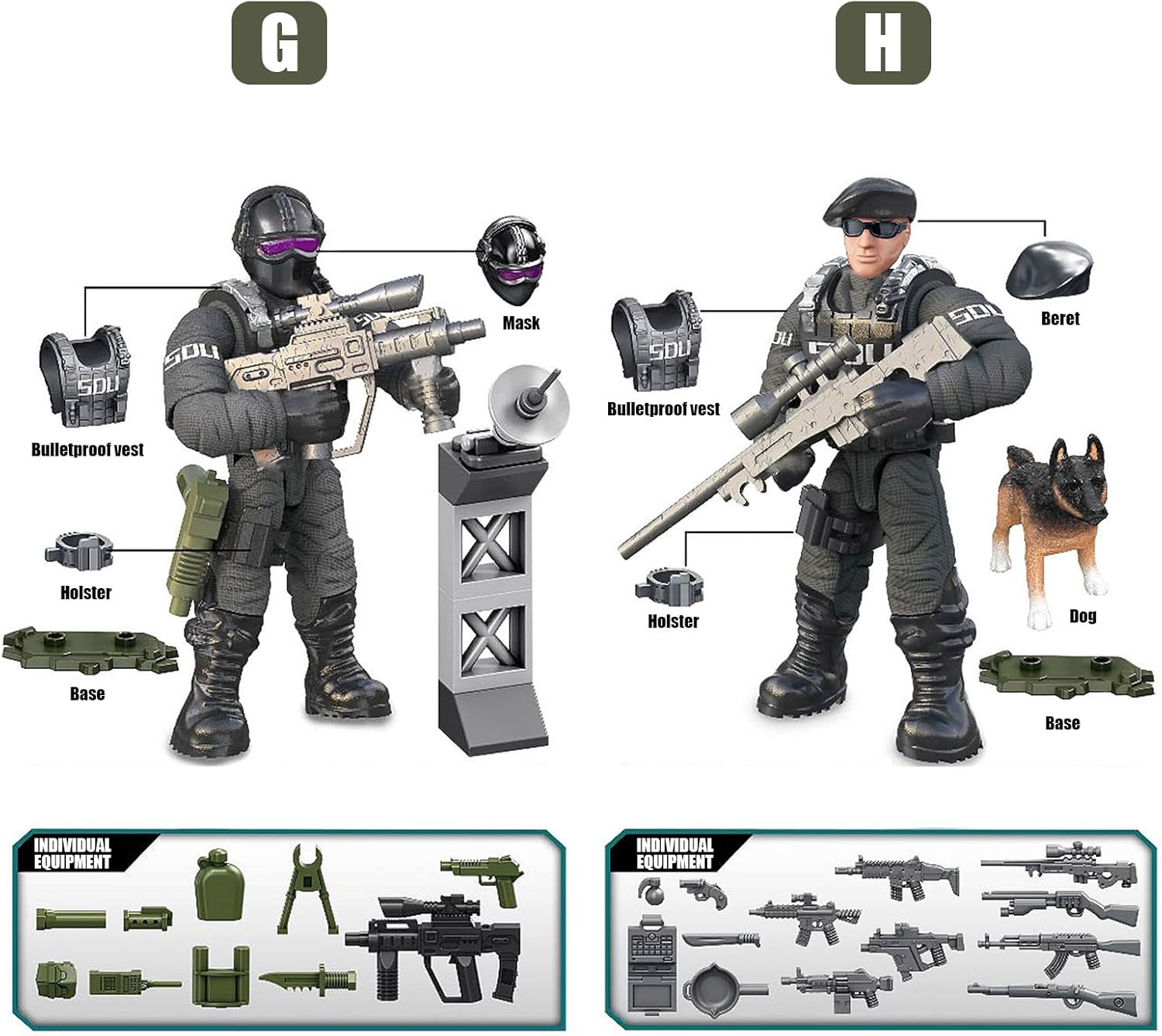 MEIEST SWAT Model Equipment Assembly Building Block Toys,8 PCS City Police Action Mini-Figures with Multiple Military Weapons Accessories,Party Favors Set