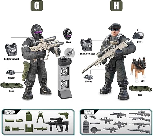 Miniatura 7 de SWAT - Juego de 8 figuras de acción de policía urbana con múltiples accesorios de armas militares, juego de recuerdos de fiesta