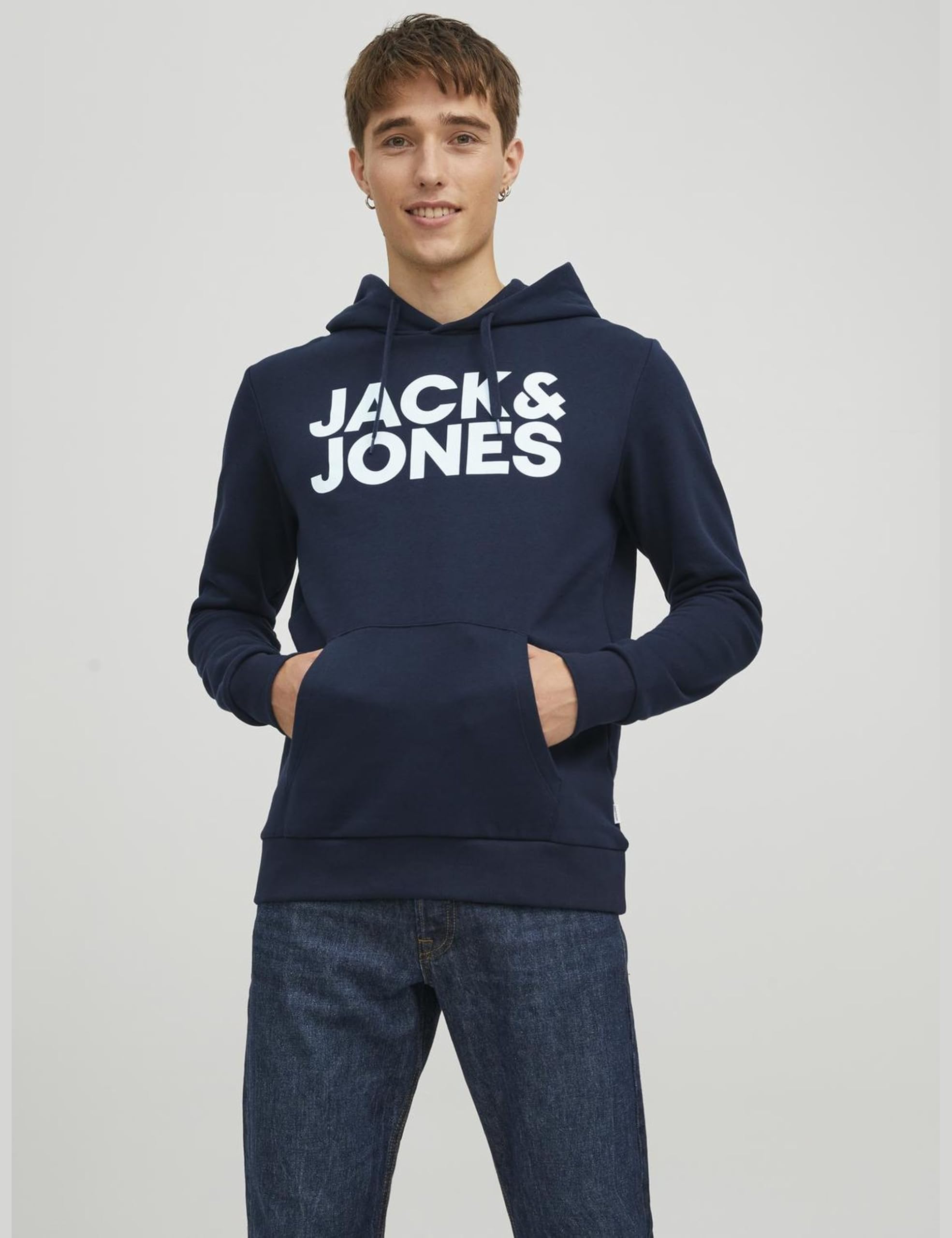 JACK & JONES Hoodie Herren Regular Fit JJEADRIAN Kapuzenpullover Pullover Sweater Print Schwarz Grau Grün Braun Beige Blau S M L XL XXL 3XL 4XL 5XL 6XL 7XL 8XL - 3