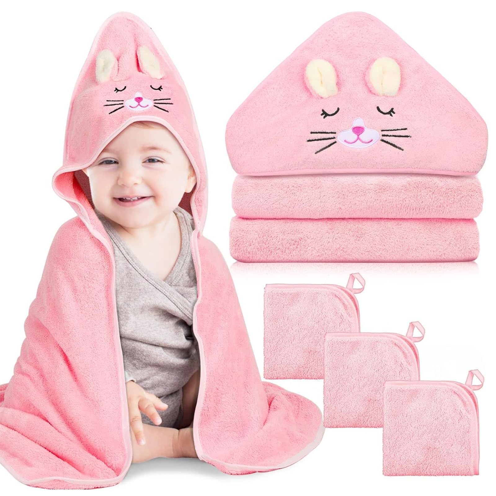 BelleVive 4-piece Set Hooded Baby Towels, Absorbent Baby Bath Towels, Soft Baby Towels and Washcloths for Newborns and Toddlers, Hooded Baby Towel for Toddlers
