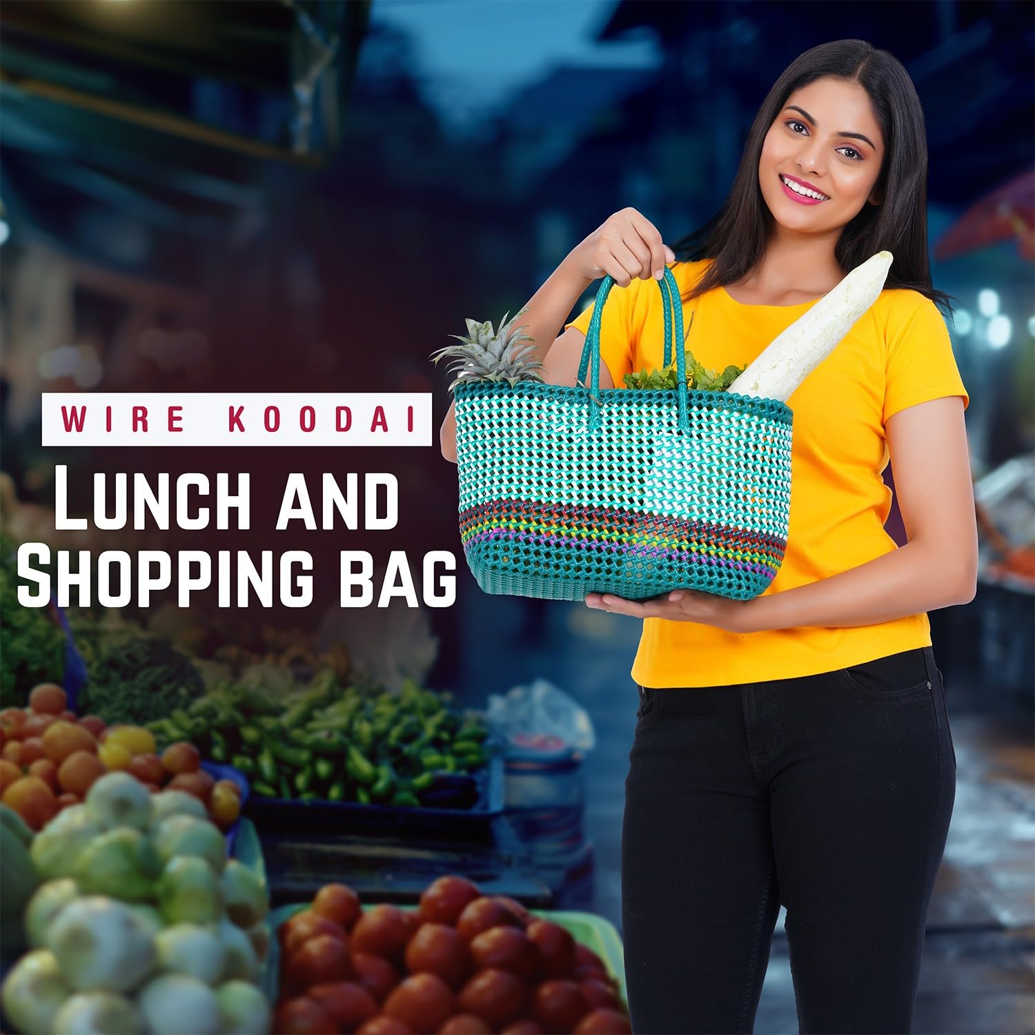 Handmade Plastic Koodai Basket - Lunch & Picnic Bag -4 Handmade Plastic Koodai Basket - Lunch & Picnic Bag -4