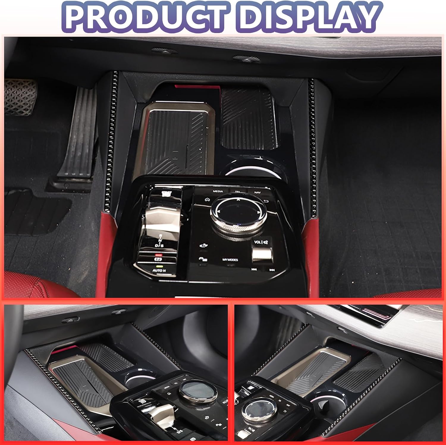 Center Console Trim Strips Compatible with BMW 5 Series G60 2024,Carbon Fiber Water Cup Holder Side Panel Sticker Trim,Center Storage Box Panel Cover Interior Trim Accessories (Black Carbon)