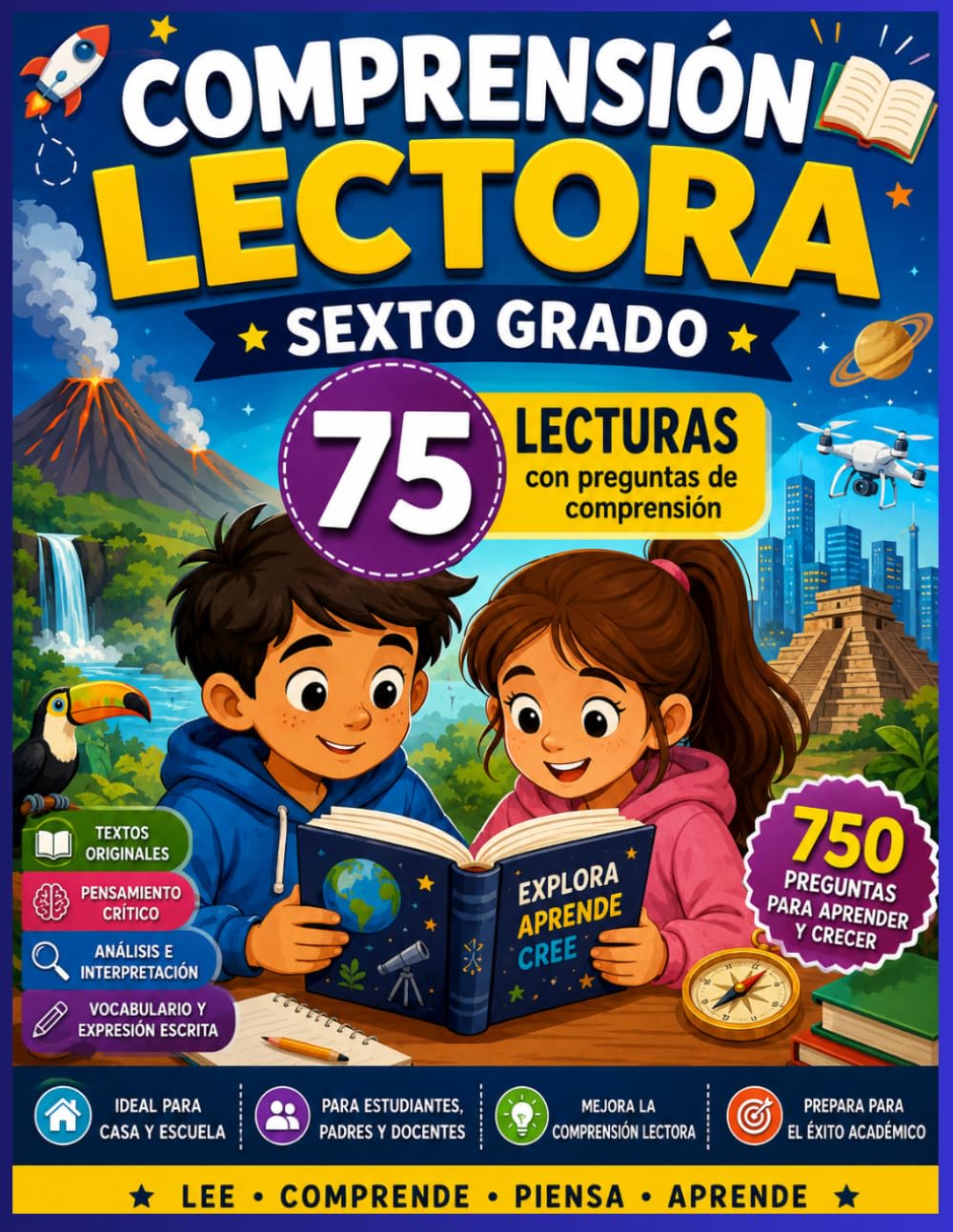 Comprensión Lectora – Sexto Grado: 75 lecturas ilustrativas con 750 preguntas para desarrollar la comprensión lectora, el pensamiento crítico, el ... (Colección Comprensión Lectora por Grados)