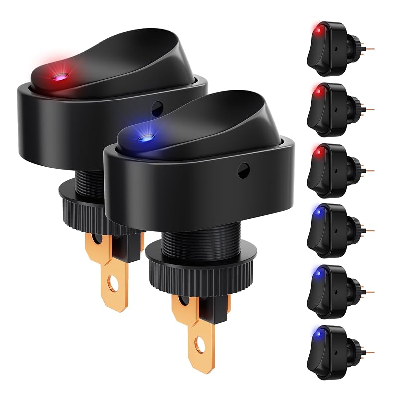 Interruptor basculante oval ON/OFF DAIERTEK 12 V com LED vermelho e azul – Kit com 8 unidades