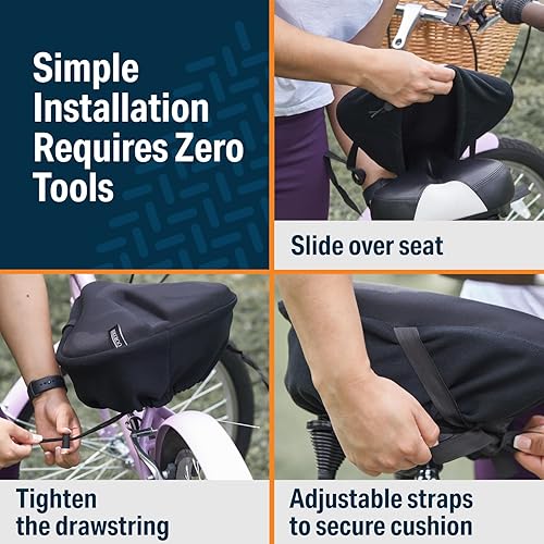 Miniatura 14 de Bikeroo - Cojín de asiento de bicicleta, funda acolchada de gel para asiento de bicicleta, compatible con Peloton, ajustable para hombres y mujeres