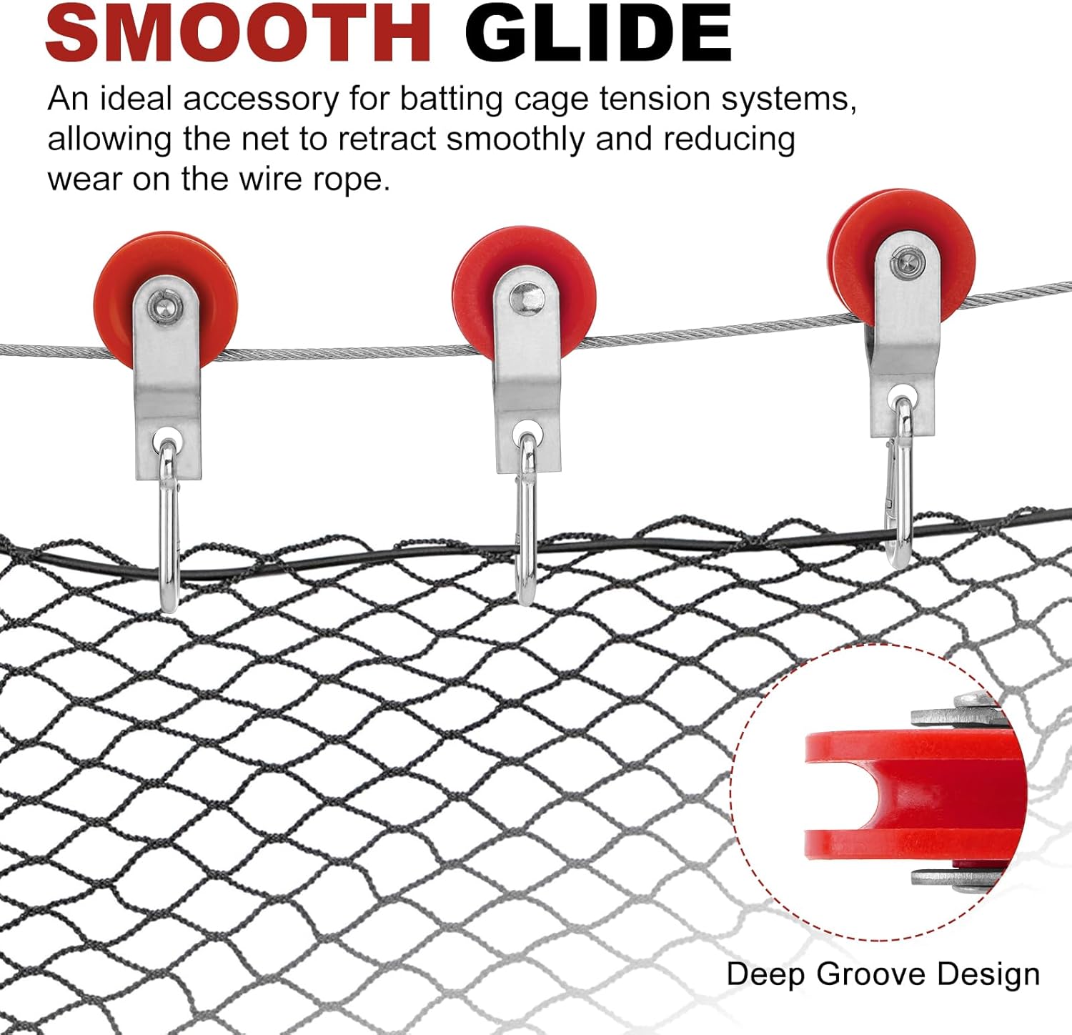 15-54 Sets 1-7/8" Nylon Pulleys Kit with Snap Hooks for Batting Cage Cable Tension Kit Smooth Sliding, Red