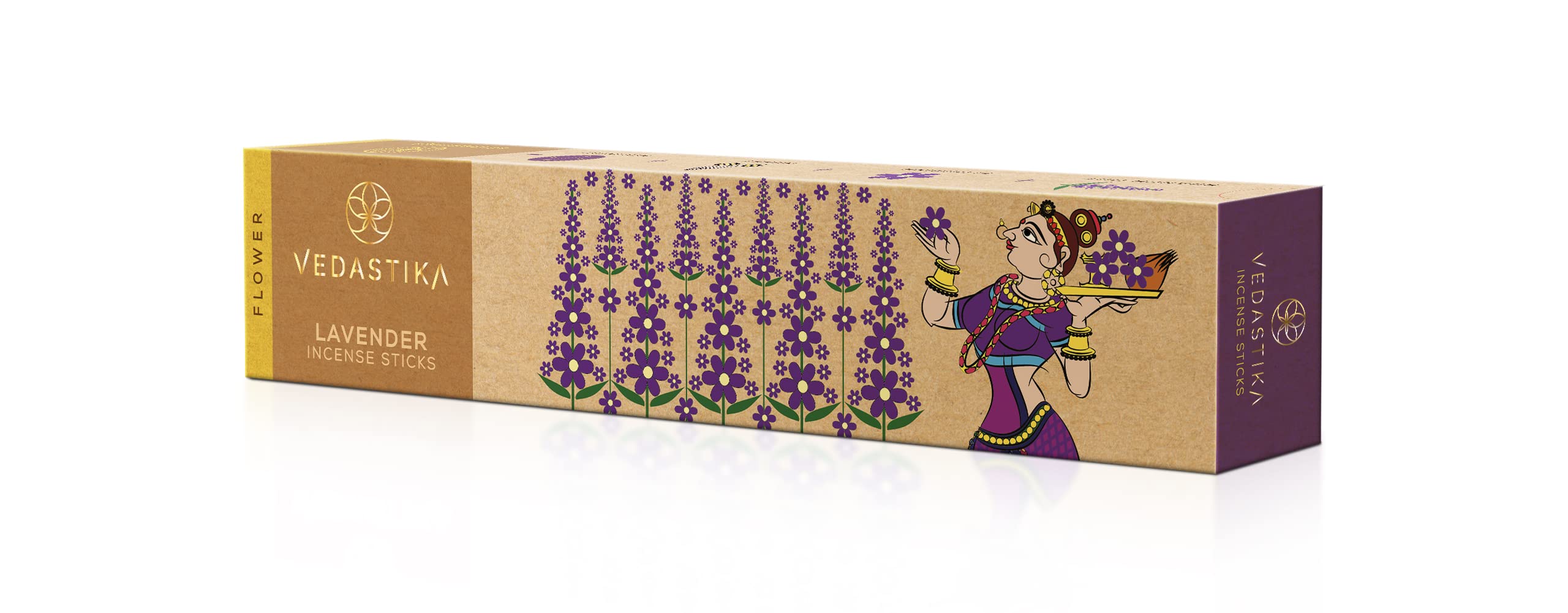 VEDASTIKA Lavender Premium Fragrance Long-Lasting Aroma Therapy Charcoal Free Incense Sticks, Non-Allergic 180 Handmade Agarbatti for Pooja n Meditation with Burner Stand_Pack of 4