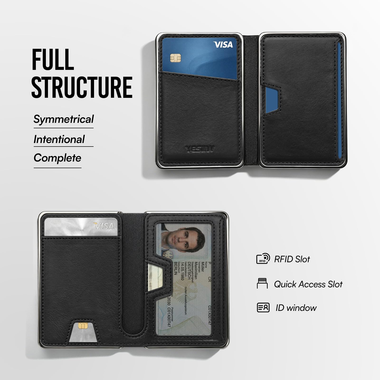 YESIIW Minimalistyczne etui na karty męskie z wzorem Bauhaus – ultra cienki portfel o grubości zaledwie 8 mm – mały portfel męski z ochroną RFID – smukły uchwyt na karty do noszenia na co dzień, do