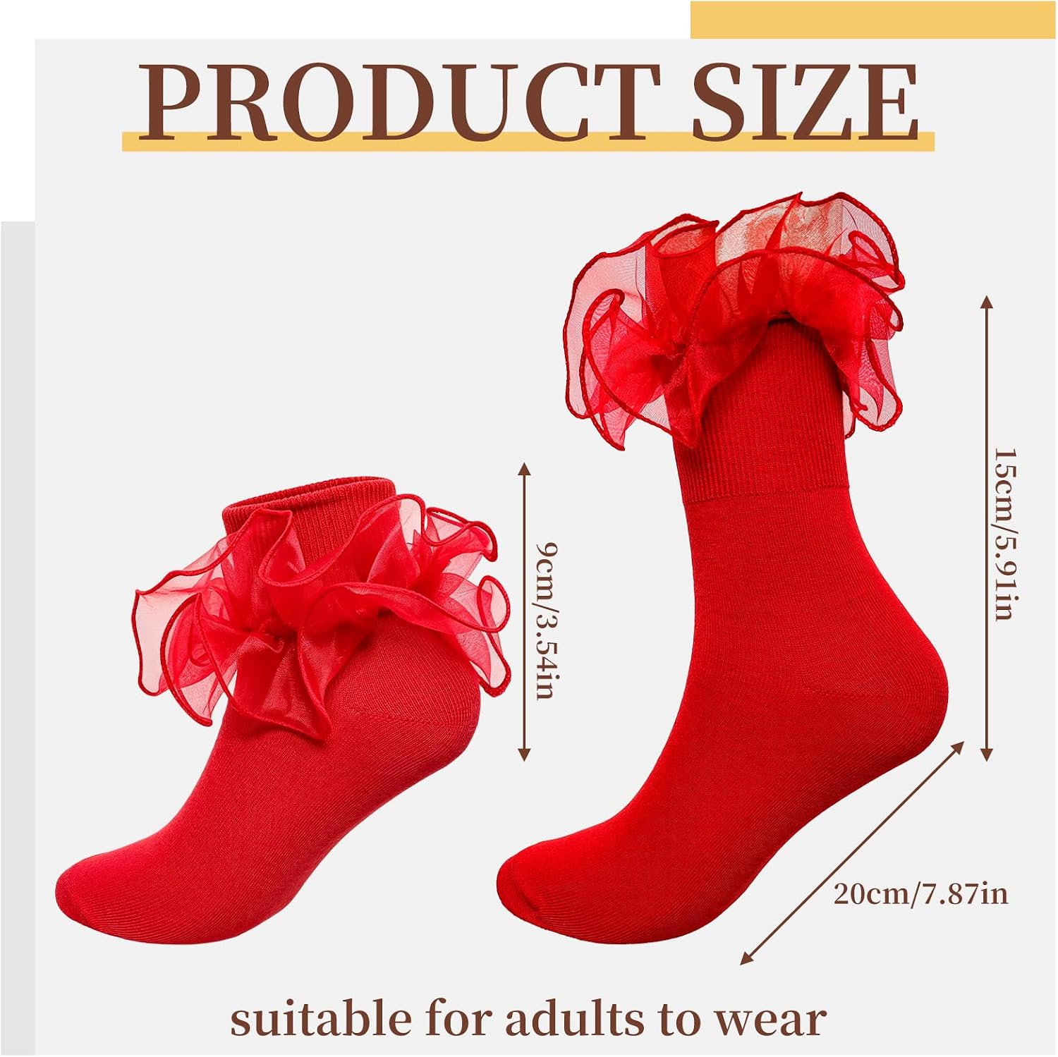 3 Pair Big Ruffle Ankle Socks Double Layered Ruffle Lace Socks Turn Cuff Cotton Sock for Women Cute Dress Sock