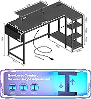 Vista 29 de Escritorio en forma de L de 53 pulgadas, escritorio para juegos en forma de L con tomas de corriente y luces LED, escritorio para computadora