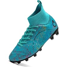 Boys Soccer Shoes Kids Firm Ground Soccer Cleats Girls Athletic Sneakers Outdoor Turf Football Shoes W028 Turquoise Little Kid 3US