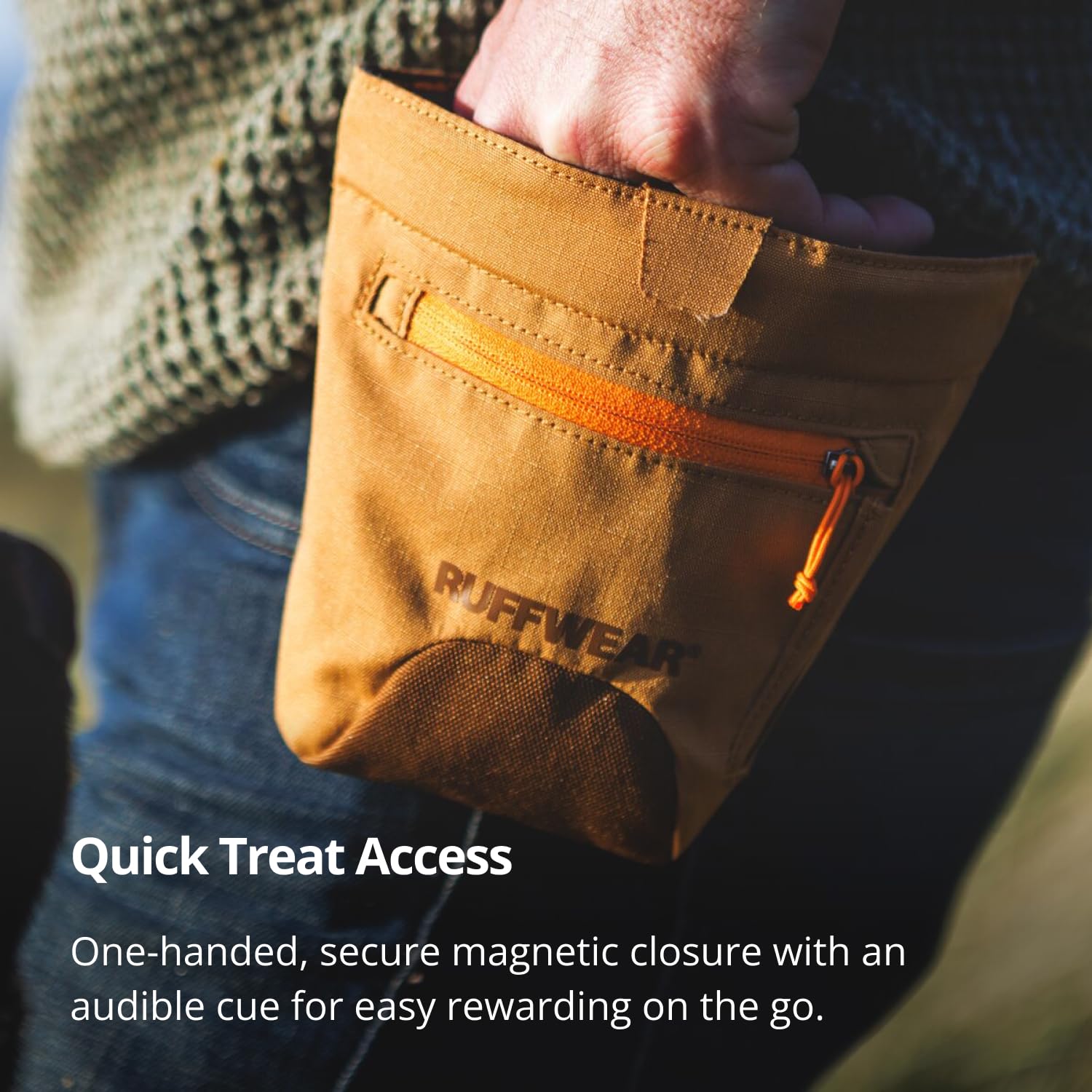 Ruffwear, Treat Trader Dog Treat Pouch, Hands-Free Waist-Worn, One-Handed Magnetic Closure, Belt (30-48 in) or Clip, Waterproof Food-Grade Lining, Zippered Pocket, Clicker Loop, Brown Bear - image 2