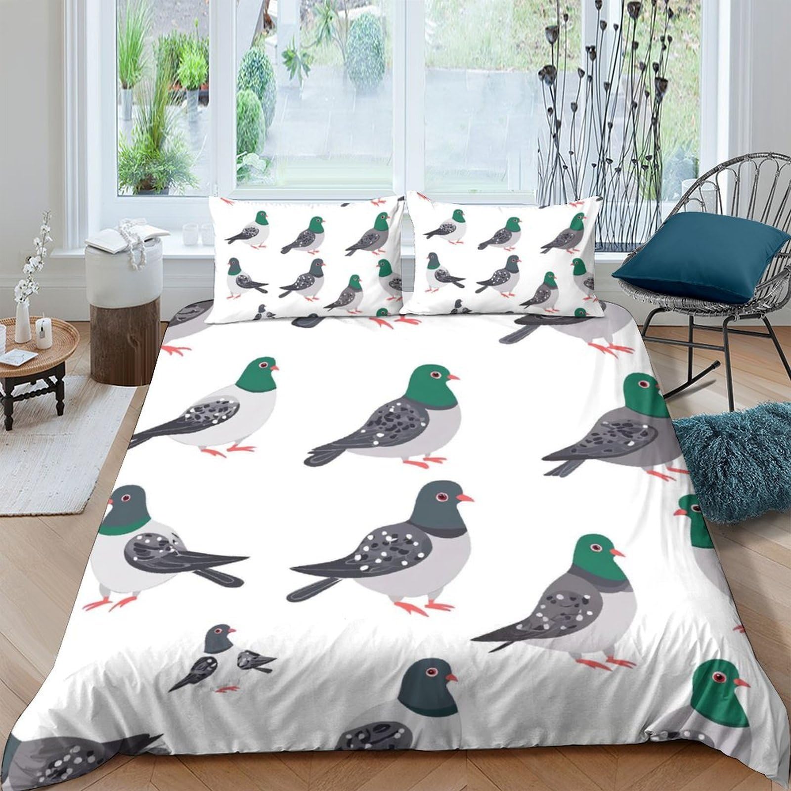 Ctjqhvkz Style-10 3D Printed Pigeon Illustration Fitted Sheet Microfiber Soft Breathable Bedroom Decor Bird Pattern Mattress Cover Single（135X200cm）