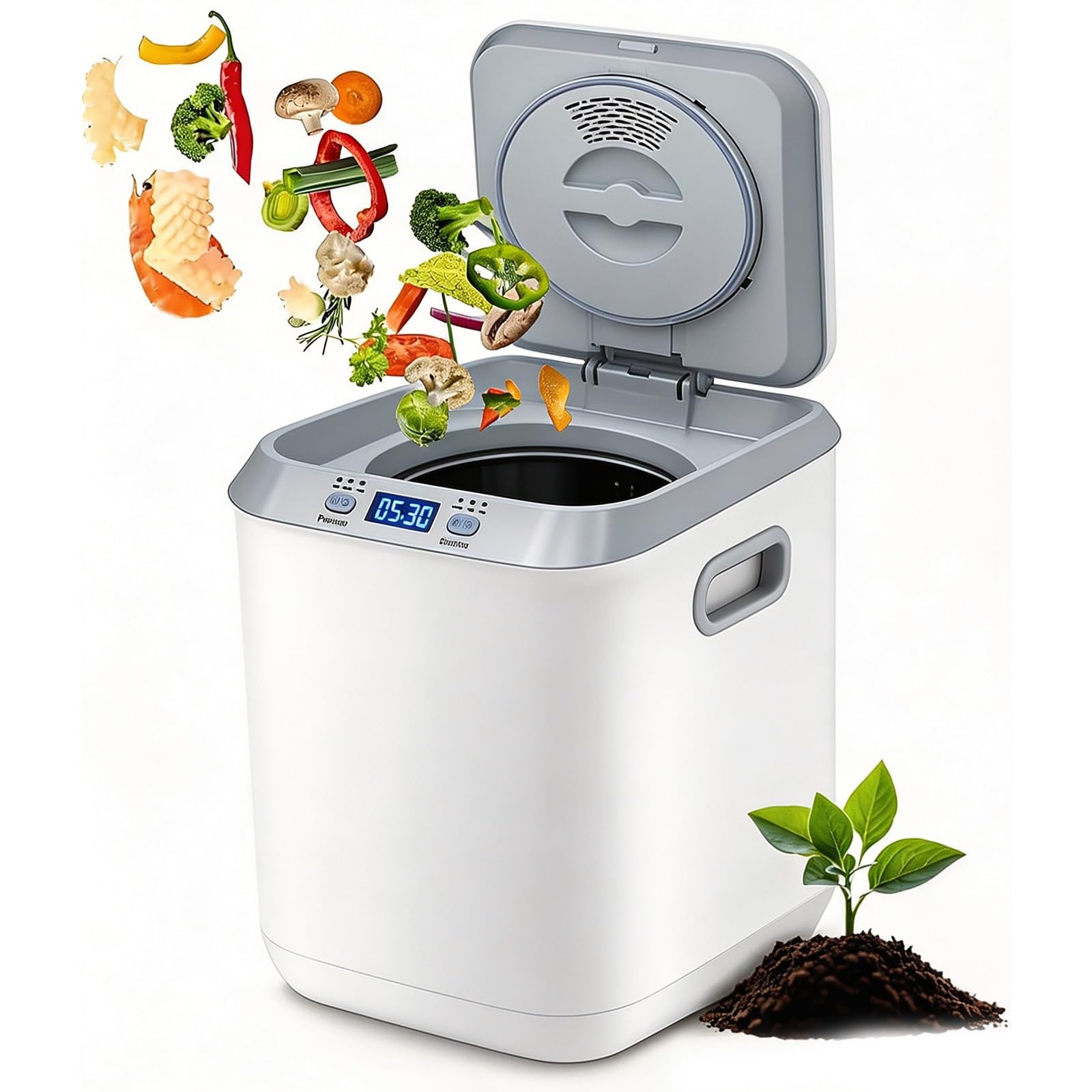 Compostador eléctrico de Cocina de 3,3 L (111 oz) para encimera con Potente Motor sin escobillas, silencioso e Inodoro, para Interiores con Pantalla LED.