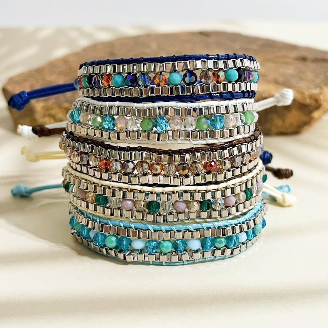 YGLINE Handmade Beaded Bracelet, Bohemian Braided Bead Bracelet for Women (color 1) - Image 5