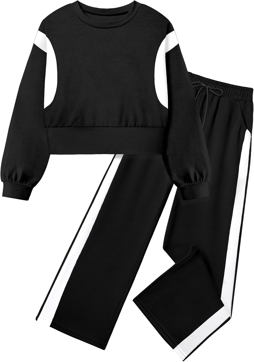 Shallmu Girls Clothes Long Sleeve Stripe Pullover Sweatshirts Top Wide Leg Sweatpants Fall Winter 2 Piece Outfits Sets