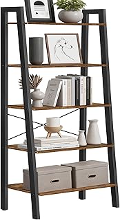 VASAGLE Ladder Shelf, 5-Tier Bookshelf, Storage Rack, Bookcase with Stee...