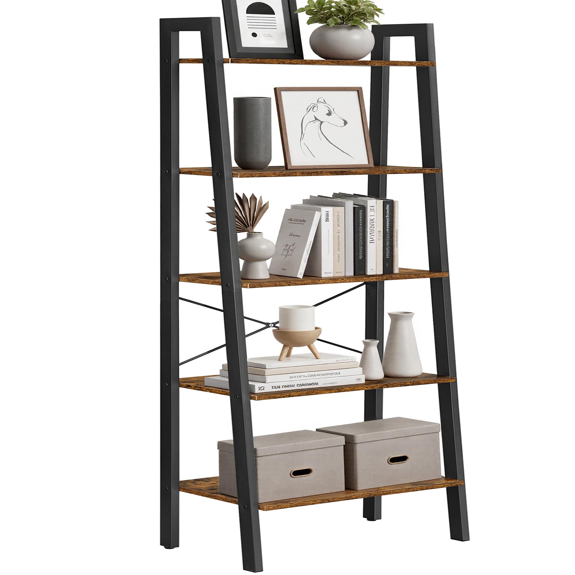 VASAGLE Ladder Shelf, 22.1"L x 13.3"W x 67.7"H, Rustic Brown