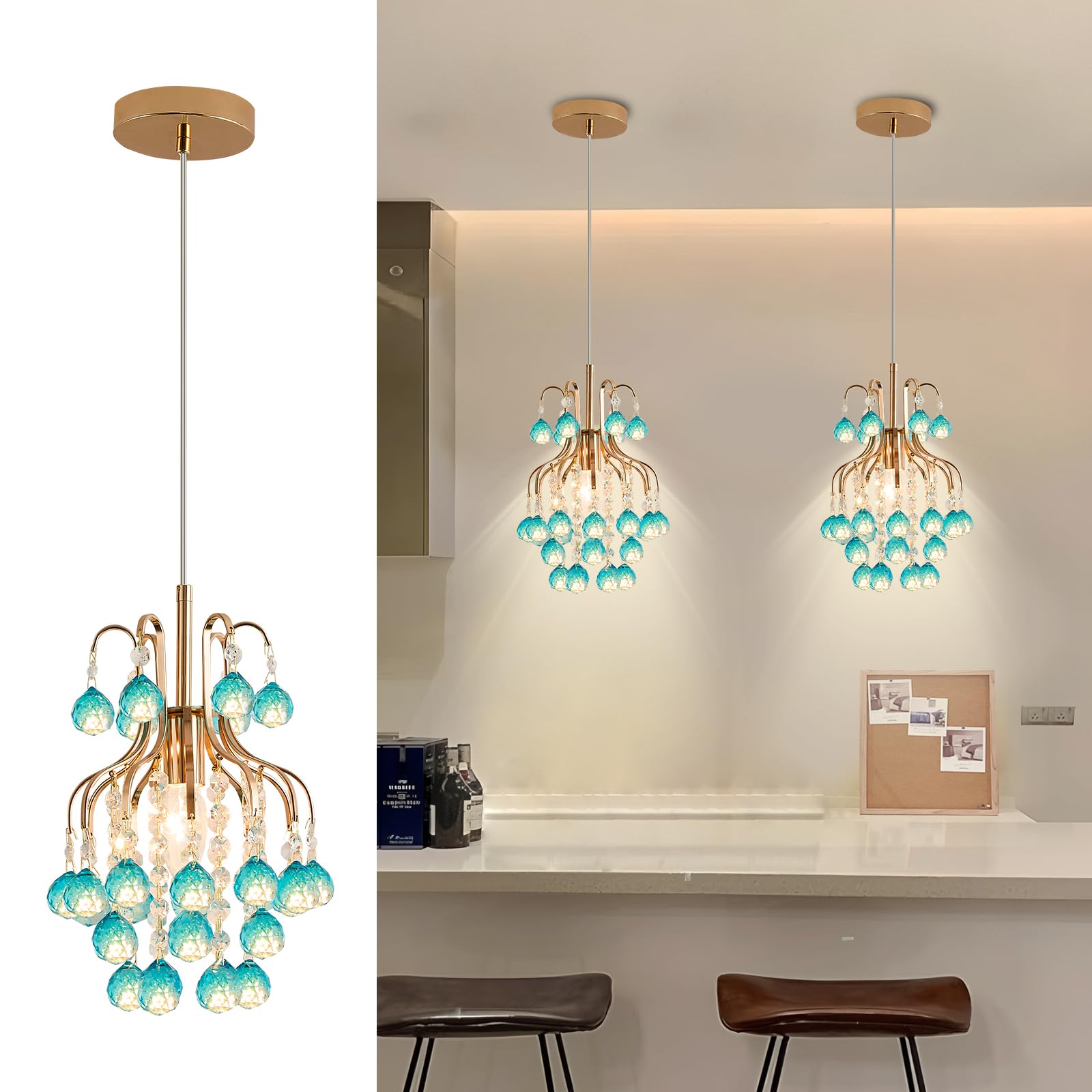 Dellemade Chandelier, 1 Light Crystal Ceiling Light (Blue)