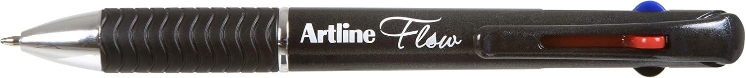 Artline Flow 4 Colour Retractable Ballpoint Pen, Charcoal 198101 (Pack of 12)
