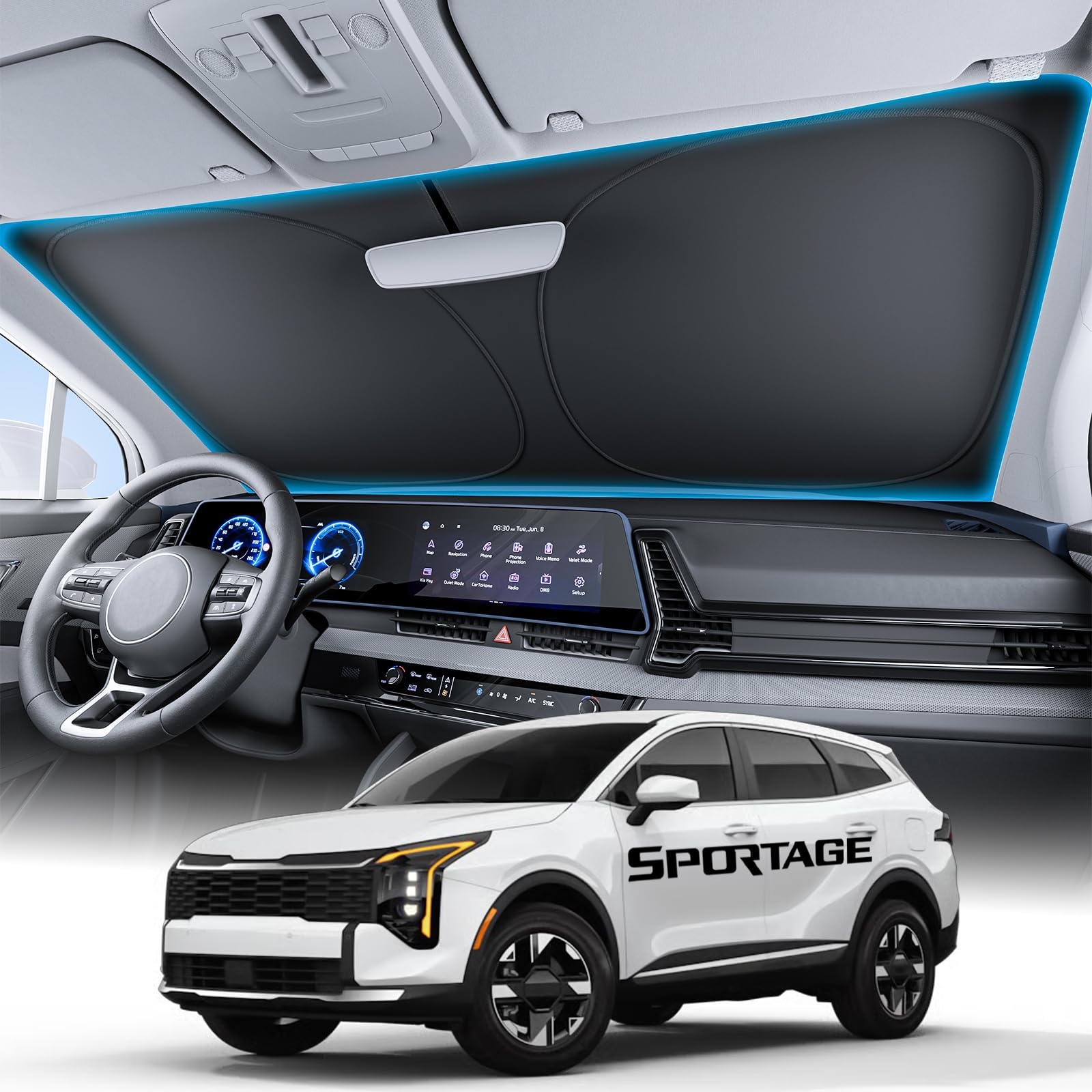 Wigoo for Kia Sportage Windshield Sunshade, Custom Fit, Keeps Interior Cool