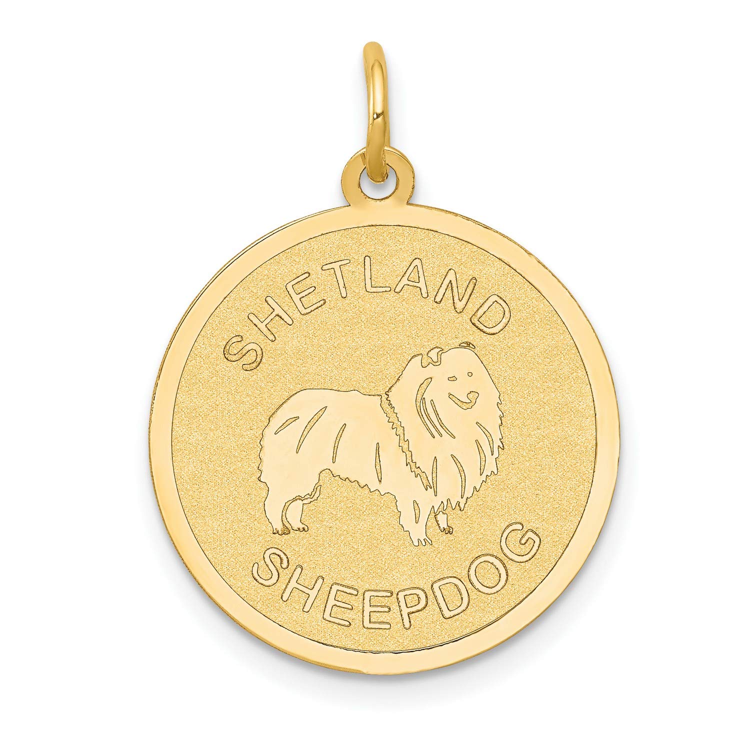 Jewelry Stores Network14k Yellow Gold Shetland Sheepdog Words And Dog Image On Round Disc Charm 26 mm x 20 mm