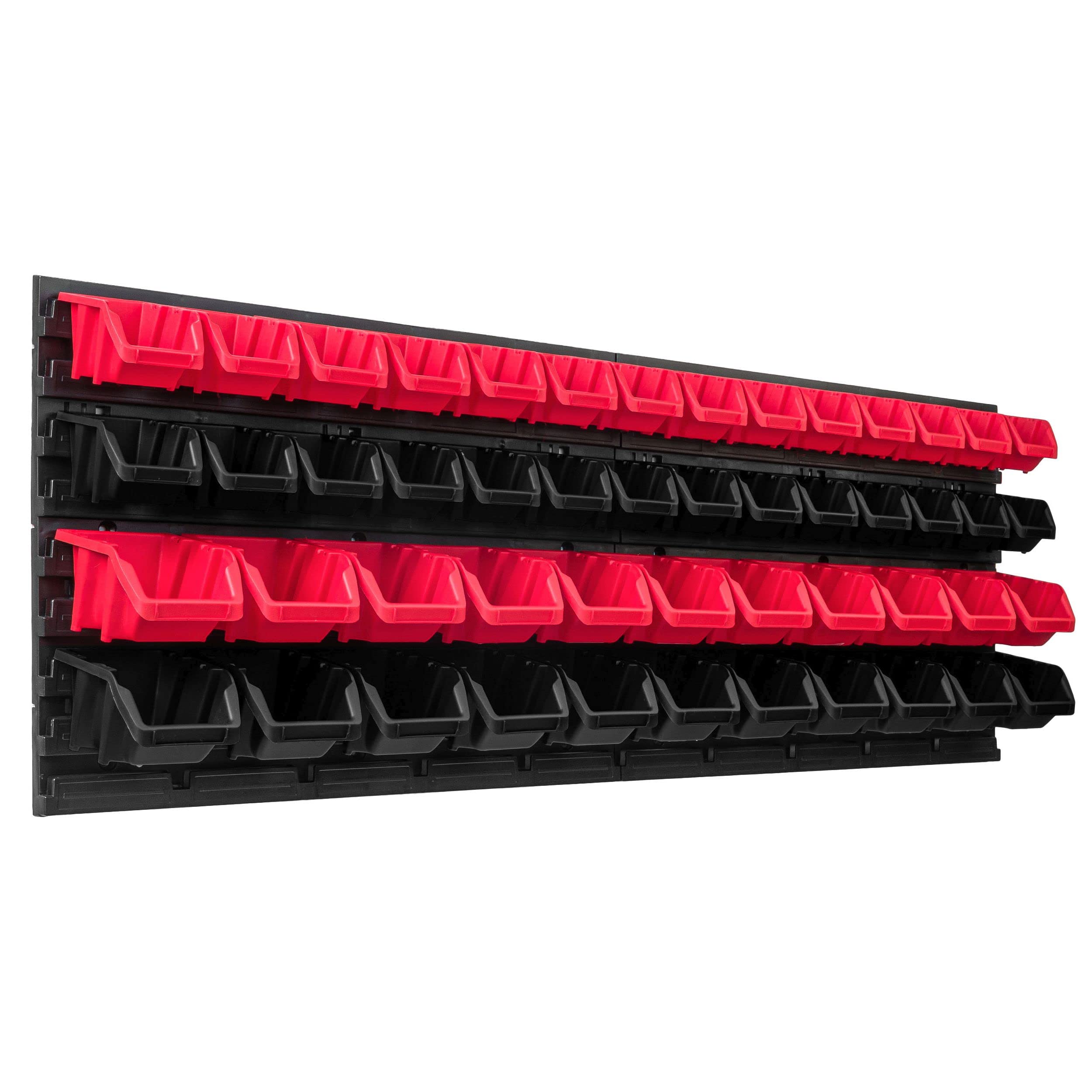 SimpleThing Lagersystem Werkstattregal | 115 x 39 cm | 50 stck. Box | Wandregal mit Stapelboxen - Wandplatten Extra Starke Schüttenregal Warkzeuglochwand Lagerregal Garage Regal