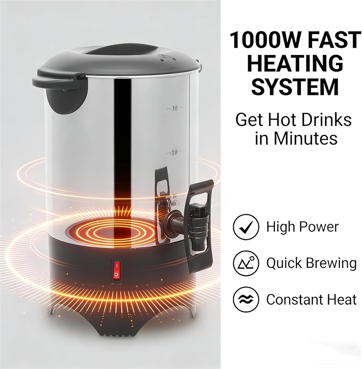 Large Capacity 5.2L Commercial Coffee Urn, Stainless Steel Electric Percolator with 1000W Fast Heating for Catering, Events, Restaurants, Offices